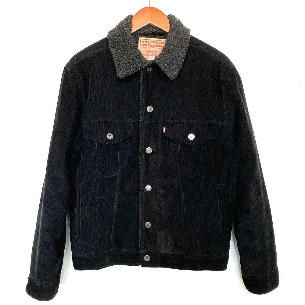 VTG 90s Y2K Levis Mens Sherpa Lined Corduroy Trucker Jacket  Size S Black 70520